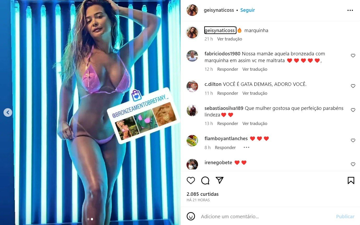 Geisy Arruda eleva a temperatura com marquinha de biquíni de fita