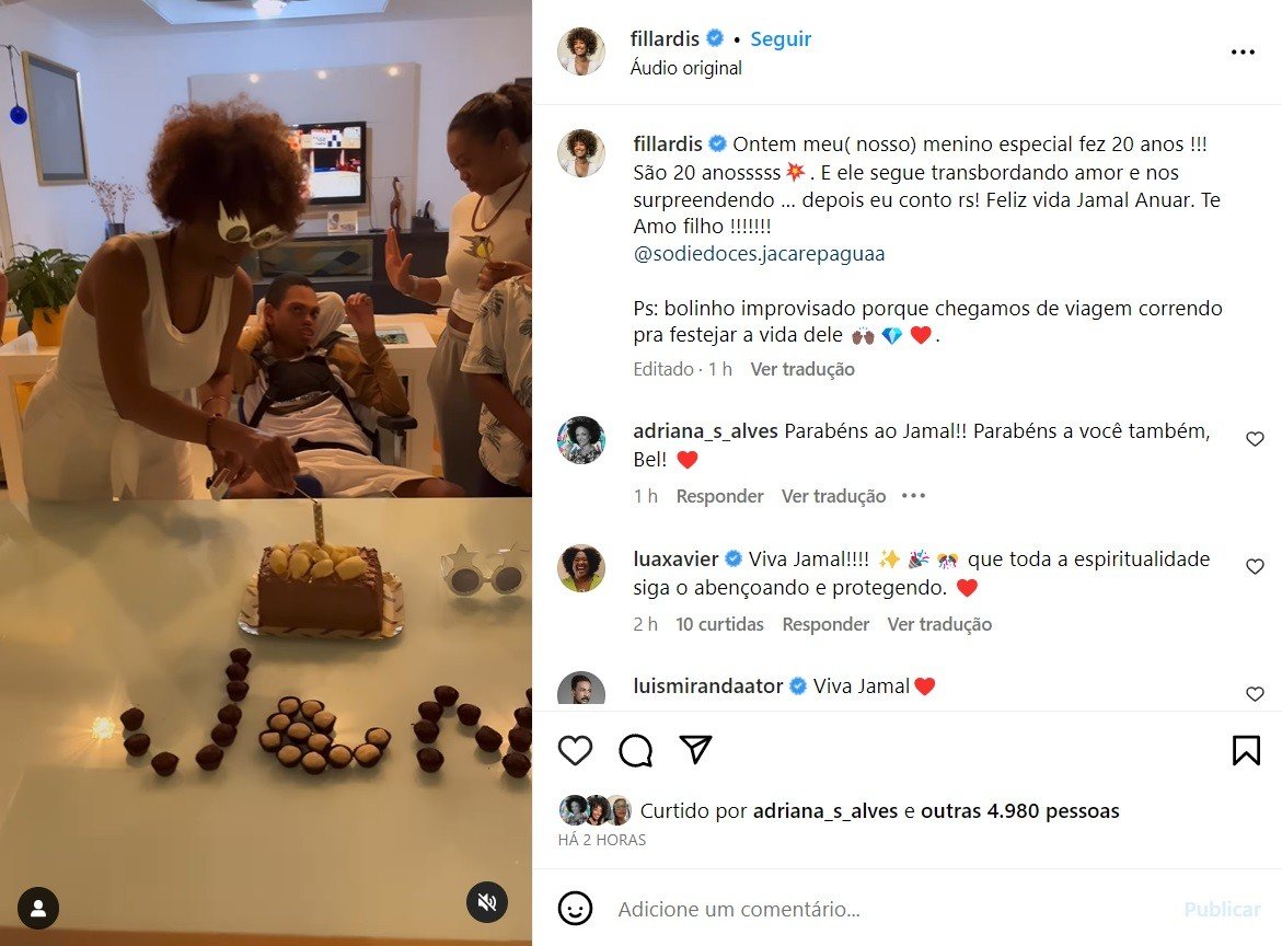 Isabel Fillardis festeja 20 anos do filho, Jamal: 'Transbordando amor' 2 Isabel Fillardis festeja 20 anos do filho, Jamal: 'Transbordando amor'