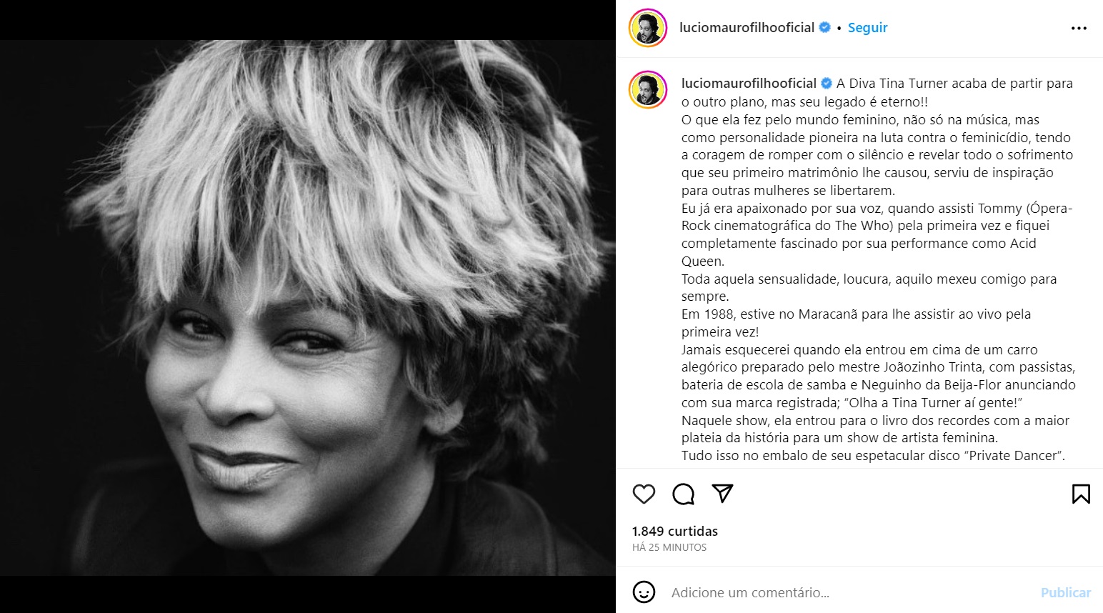 Famosos lamentam a morte de Tina Tuner e prestam homenagens à cantora