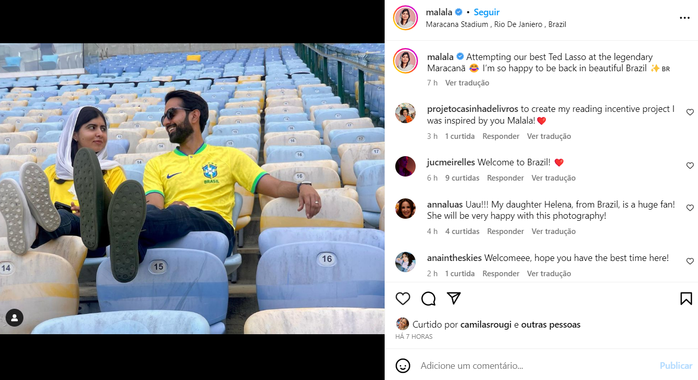 Ao lado do marido, Malala Yousafzai curte destino 'lendário' no Brasil