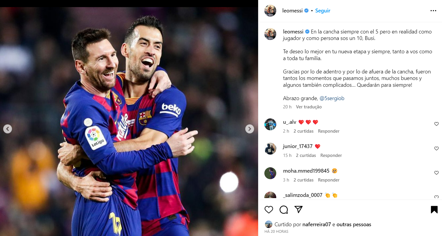 Messi, Suárez, Modric e Neymar reverenciam Busquets, que deixará o Barcelona ao fim da temporada; confira 6 Messi, Suárez, Modric e Neymar reverenciam Busquets, que deixará o Barcelona ao fim da temporada; confira