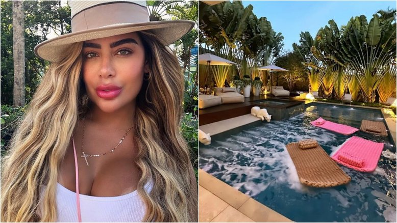 Rafaella Santos curte banho de sol e apresenta decoração de sua piscina