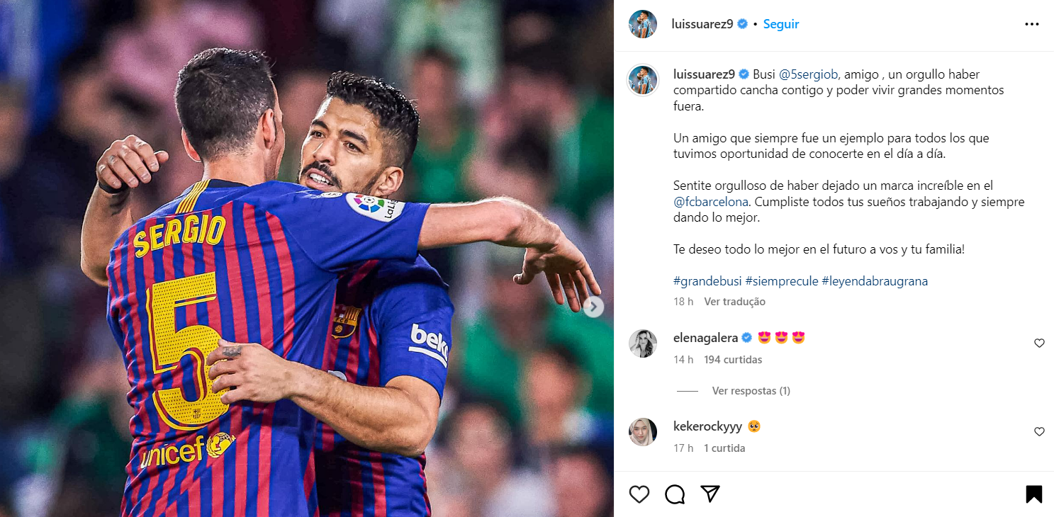 Messi, Suárez, Modric e Neymar reverenciam Busquets, que deixará o Barcelona ao fim da temporada; confira 7 Messi, Suárez, Modric e Neymar reverenciam Busquets, que deixará o Barcelona ao fim da temporada; confira
