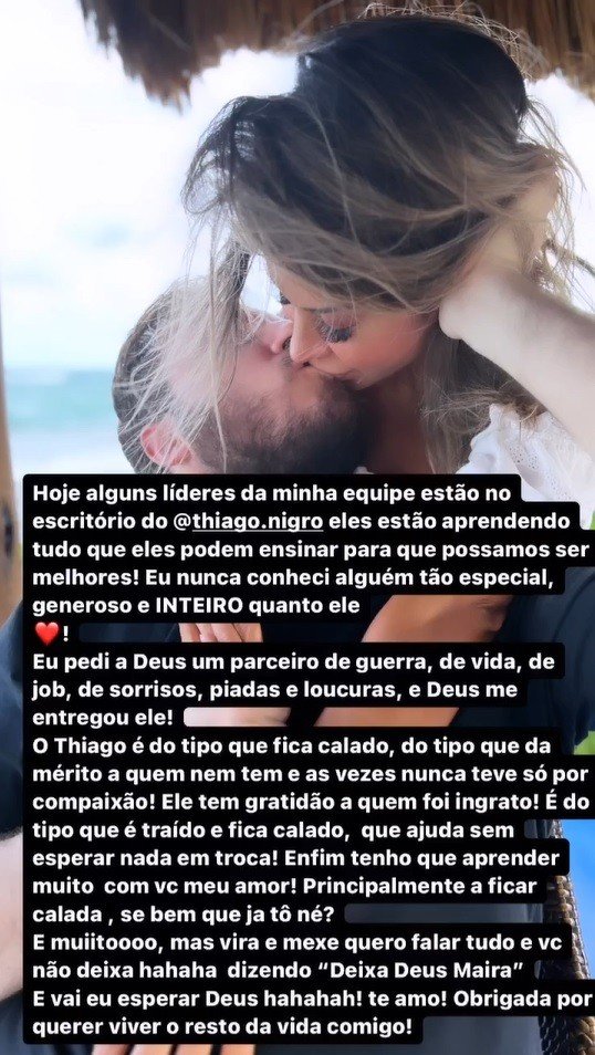 Maíra Cardi faz homenagem ao noivo, Thiago Nigro, e elogia: ‘É traído e fica calado’ 2 Maíra Cardi elogia o noivo, Thiago Nigro: ‘É traído e fica calado’
