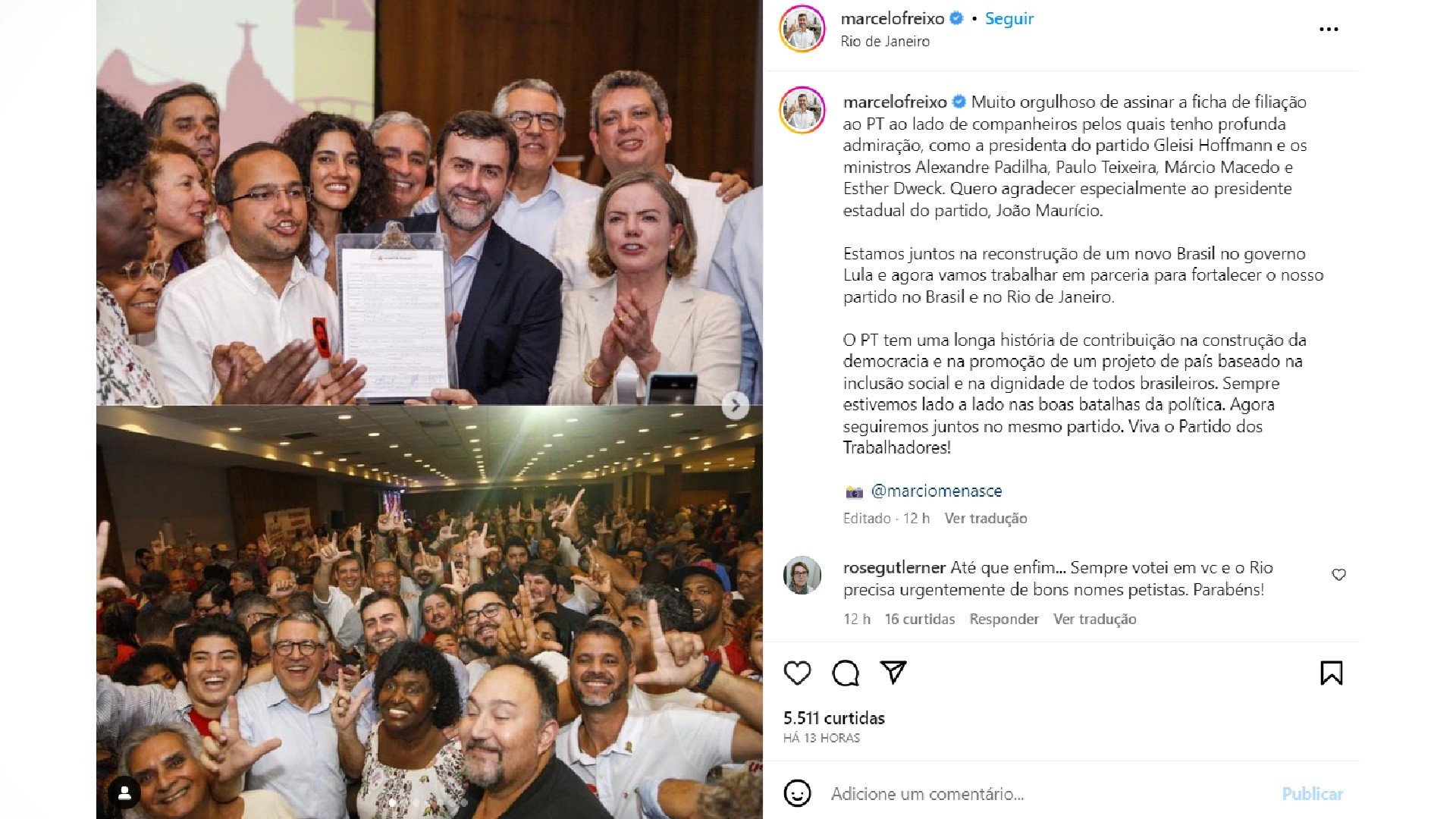 ‘Muito orgulhoso’, diz Marcelo Freixo após filiar-se ao PT 4 ‘Muito orgulhoso’, diz Marcelo Freixo após filiar-se ao PT