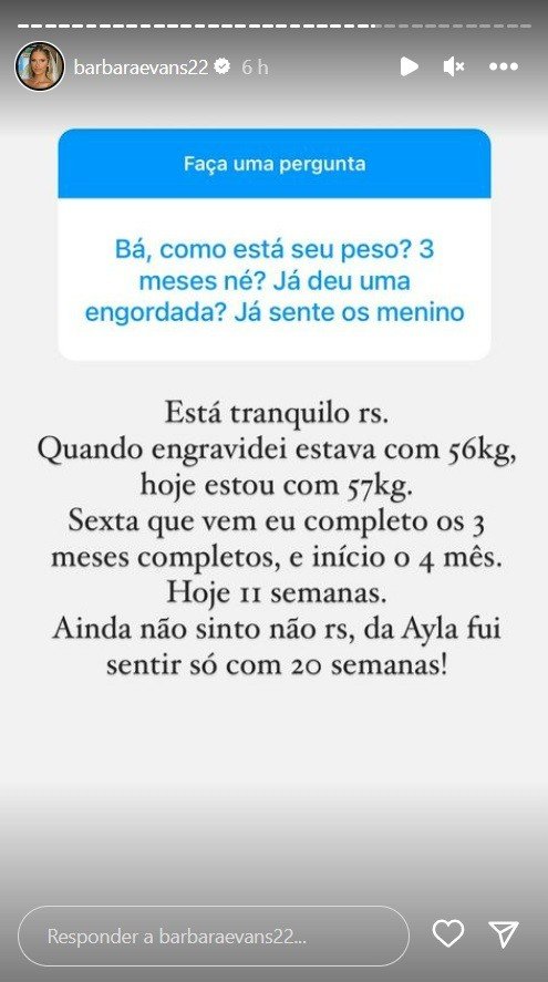 À espera de gêmeos, Bárbara Evans diz quantos quilos ganhou em três meses de gestação 2 À espera de gêmeos, Bárbara Evans diz quantos quilos ganhou em três meses de gestação