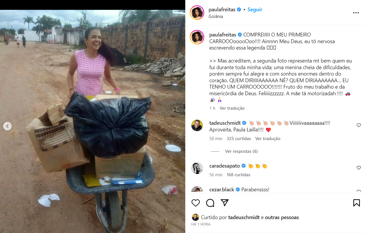 Ex-BBB Paula Freitas compra 1º carro e relembra passado humilde: 'Mãe está motorizada'
