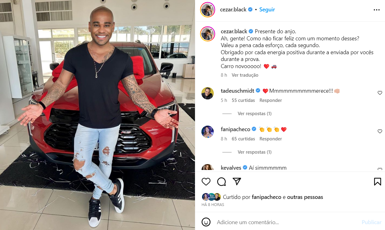 Cezar Black recebe carro que ganhou durante BBB23 e celebra: 'Valeu a pena' 4 Cezar Black recebe carro que ganhou durante BBB23 e celebra: 'Valeu a pena'