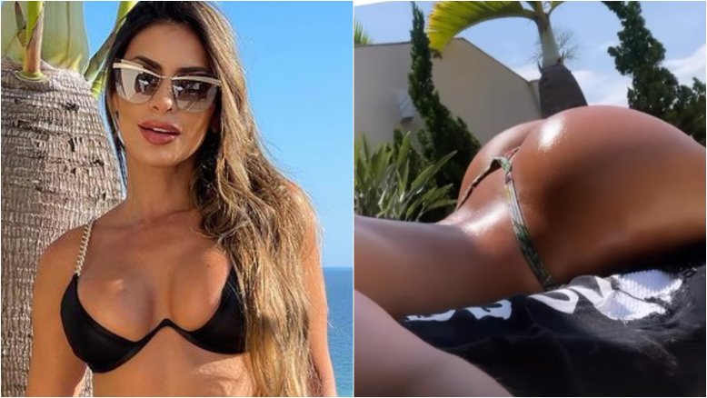 Clara Brasil faz topless e exibe bumbum durante bronzeamento
