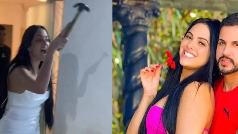 Vídeo: Com martelo na mão, influenciadora Emily Garcia invade casa de ex-marido