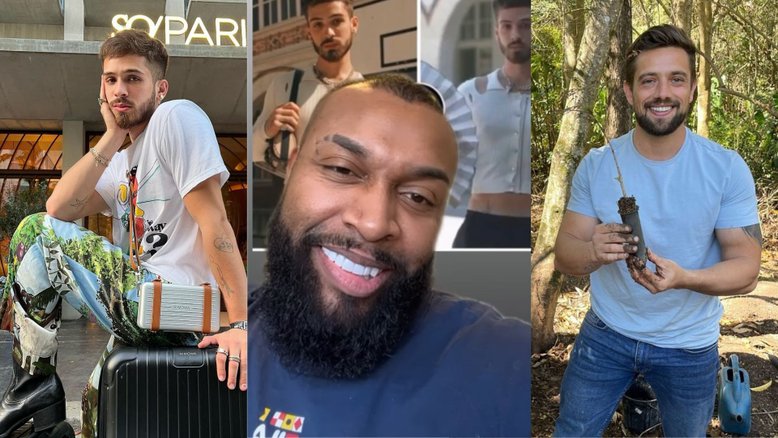 Montagem com uma foto do ator João Guilherme, uma do humorista Nego Di e uma do ator Rafael Cardoso