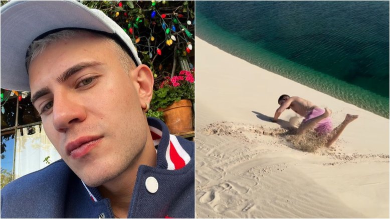 Nos Lençóis Maranhenses, Leo Picon finge queda e fãs comparam a Jade: 'Pode fazer novela'