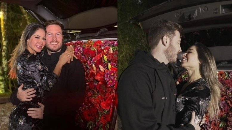 Thiago Nigro presenteia Maíra Cardi com carro cheio de flores: 'Estou em choque'