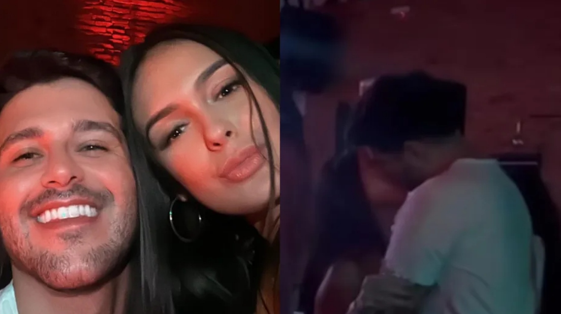 Vídeo: Ex-BBBs Larissa Santos e Rodrigo Mussi trocam beijos em festa