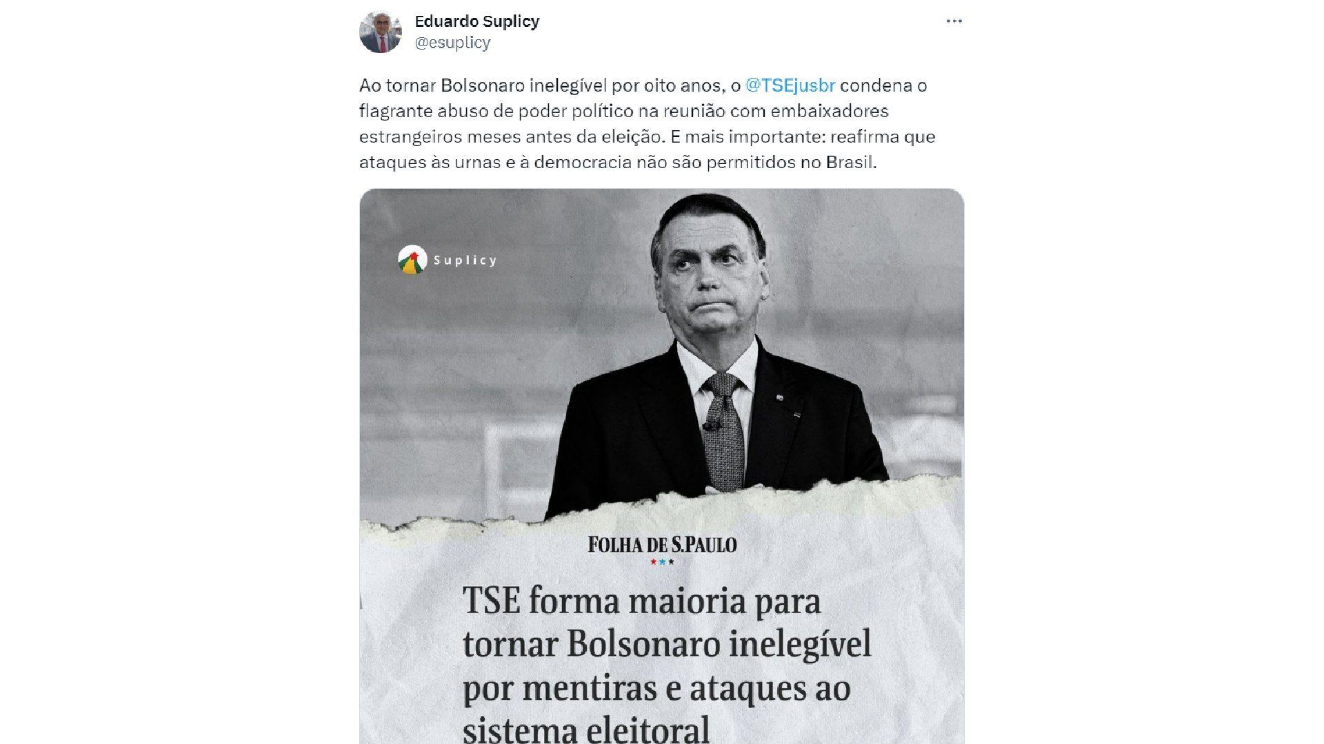 ‘Nosso grande dia’: políticos comemoram inelegibilidade de Bolsonaro