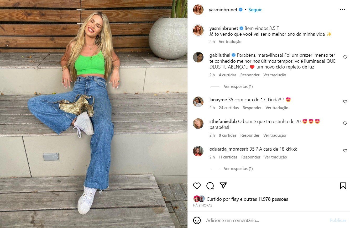 Yasmin Brunet celebra aniversário de 35 anos e prevê: ‘Melhor ano da minha vida’ 4 Yasmin Brunet celebra aniversário de 35 anos e prevê: ‘Melhor ano da minha vida’