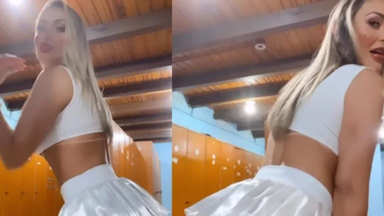 andressa urach vestindo top e minissaia brancos
