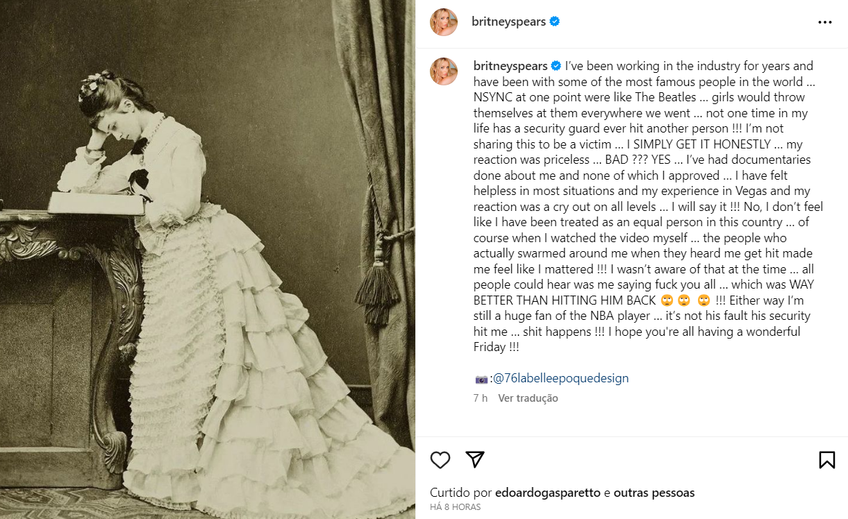 post de britney spears no instagram