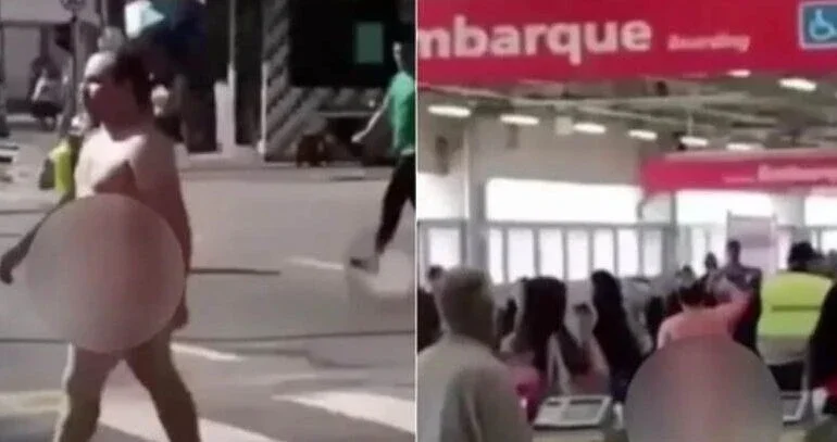 SP: vídeo mostra homem caminhando nu por estação de trem