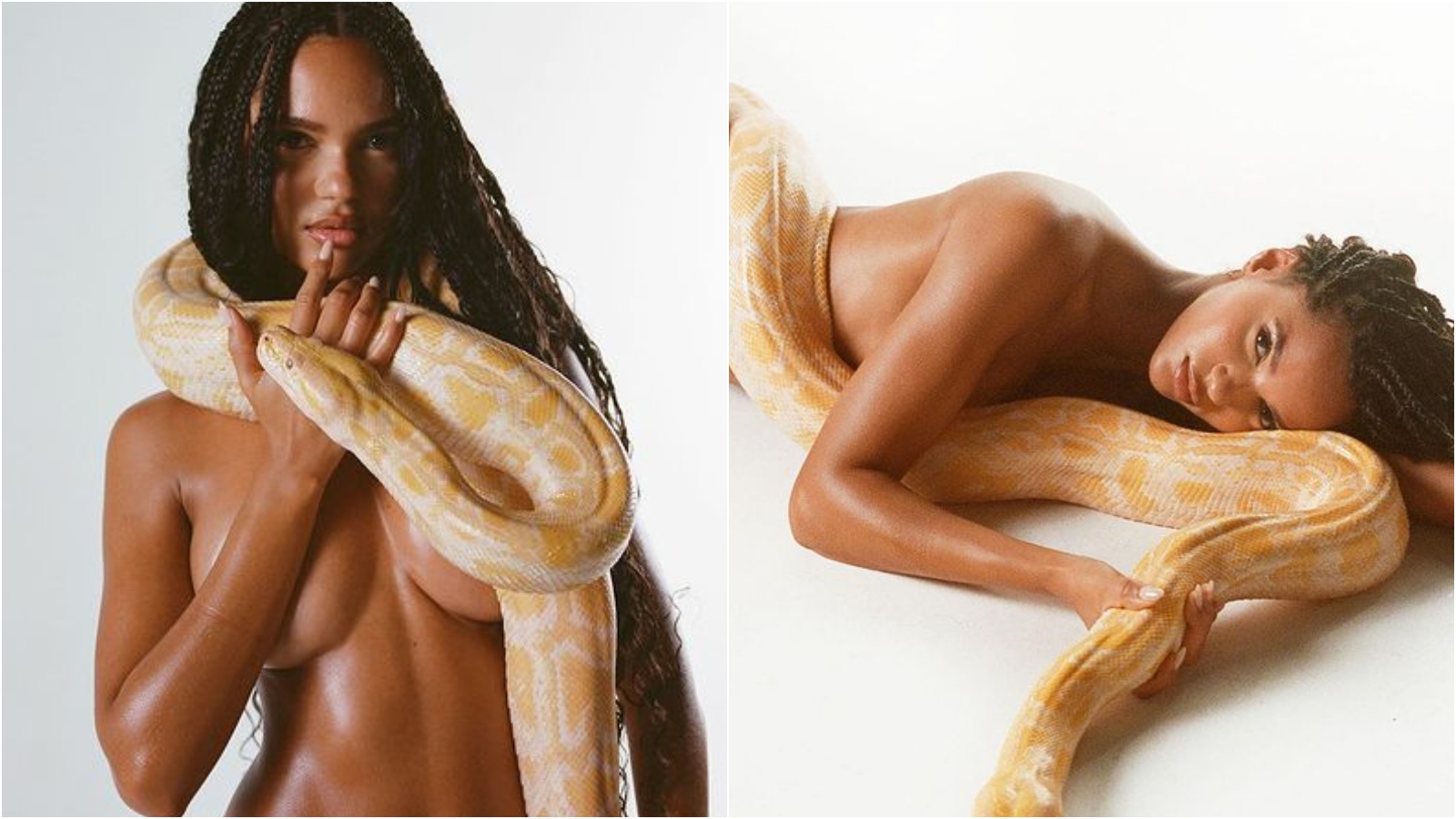 Modelo Juliana Nalú compartilha cliques ousados de topless e cobra
