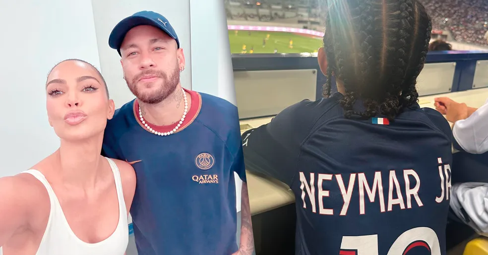 Neymar encontra Kim Kardashian e presenteia filho da socialite com camisa do PSG