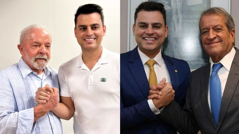 Deputado Yury do Paradão ao lado do presidente Lula e ao lado do presidente do PL, Valdemar Costa Neto