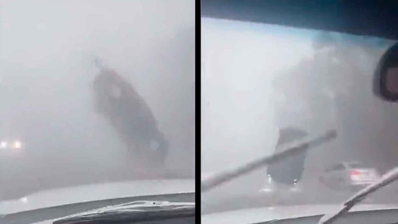 Vídeo mostra o momento em que carro é arremessado no ar em estrada dos EUA