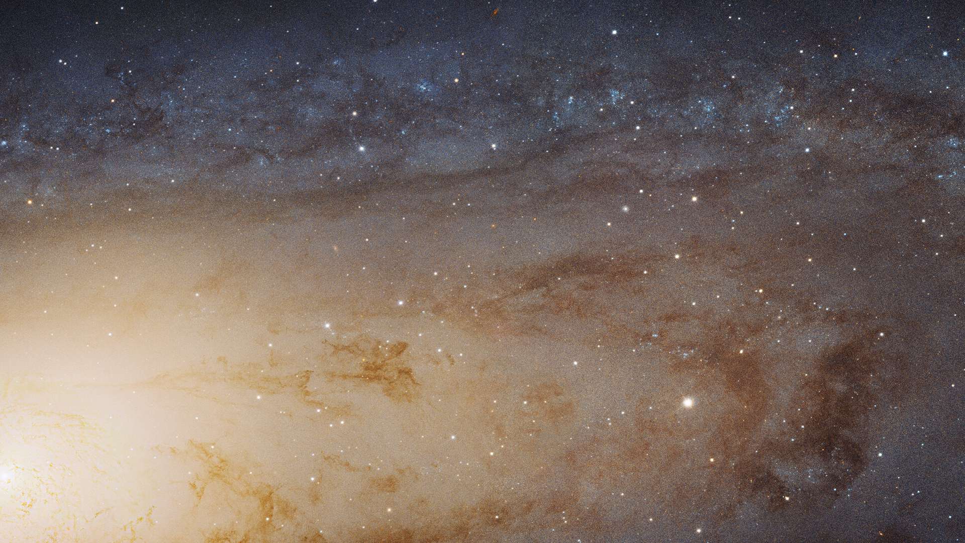 Esta imagem, capturada com o Telescópio Espacial Hubble, da Nasa/ESA, é a maior e mais nítida imagem já obtida da galáxia de Andrômeda, também conhecida como M31. Ela mostra mais de 100 milhões de estrelas e milhares de aglomerados estelares embutidos em uma seção do disco da galáxia, que se estende por mais de 40 mil anos-luz. Localizada na Constelação de Andrômeda, M31 está a cerca de 2,54 milhões de anos-luz da Terra
