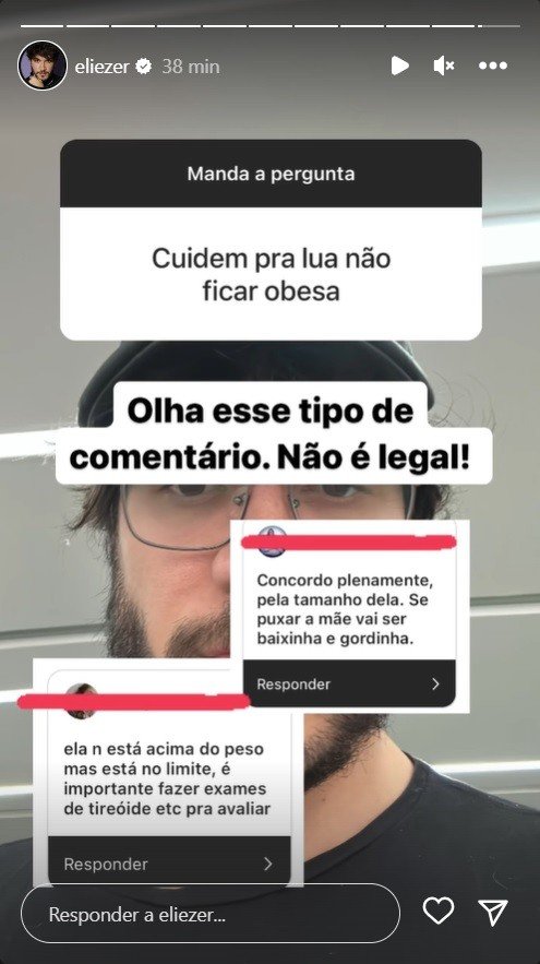 Eliezer rebate comentários sobre o peso da filha, Lua, de 4 meses: ‘Que isso, gente?’ 6 Eliezer rebate comentários sobre o peso da filha, Lua, de 4 meses: ‘Que isso, gente?’