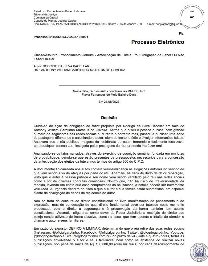 Justiça manda Garotinho excluir das redes ataques a Rodrigo Bacellar, presidente da Alerj 7 Justiça manda Garotinho excluir das redes ataques a presidente da ALERJ