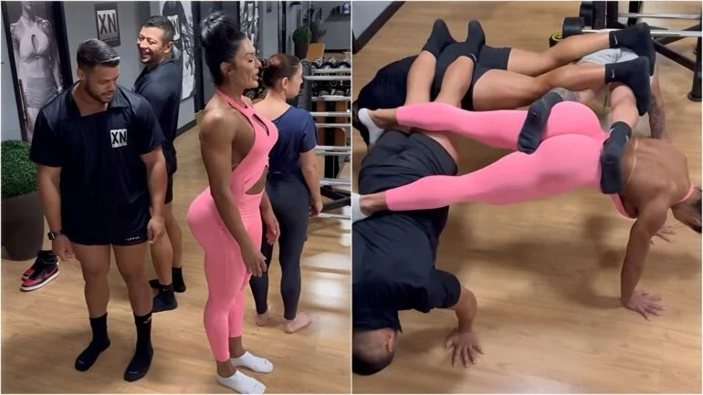 Mais um desafio: Gracyanne Barbosa exibe força ao realizar flexões em grupo