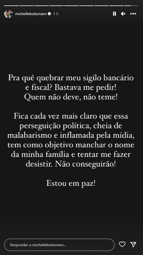 'Bastava me pedir', diz Michelle Bolsonaro sobre quebra de sigilo 4 'Bastava me pedir', diz Michelle Bolsonaro sobre quebra de sigilo