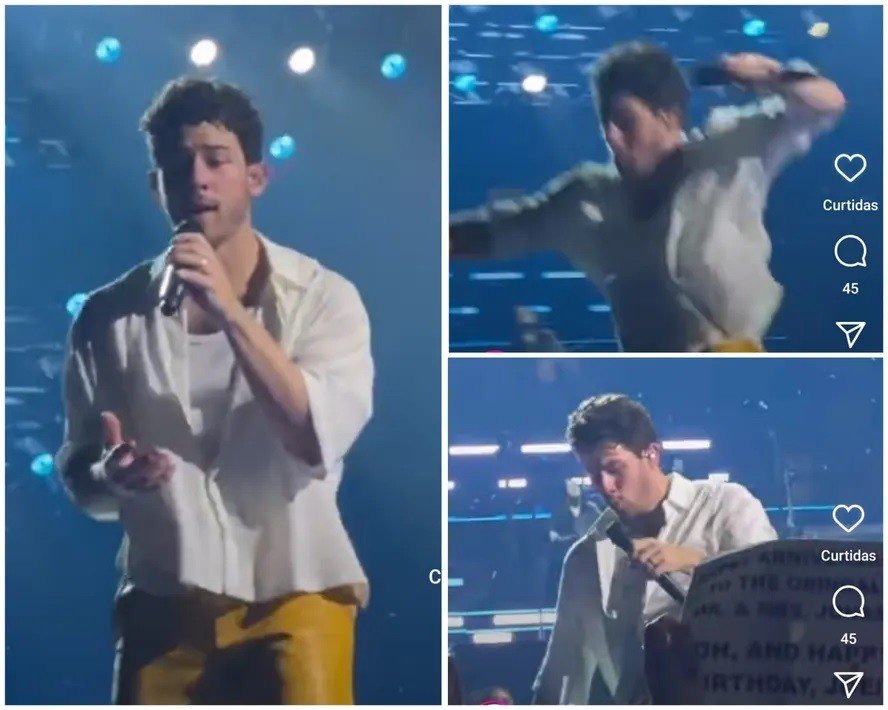 Nick Jonas cai em buraco no palco durante show