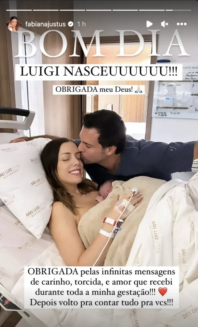 Filha de Roberto Justus, Fabiana Justus dá à luz Luigi, seu terceiro filho
