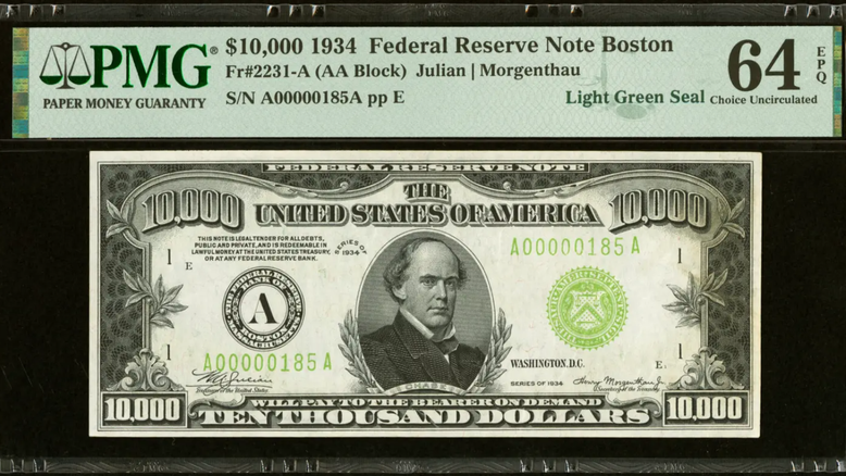 Nota de US$ 10 mil da era da Grande Depressão é vendida por US$ 480 mil