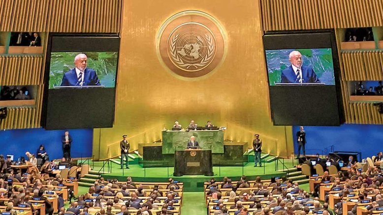 Discurso de Lula na abertura da 78ª Assembleia Geral da ONU foi interrompido sete vezes por aplausos (Crédito:Ricardo Stuckert / PR)