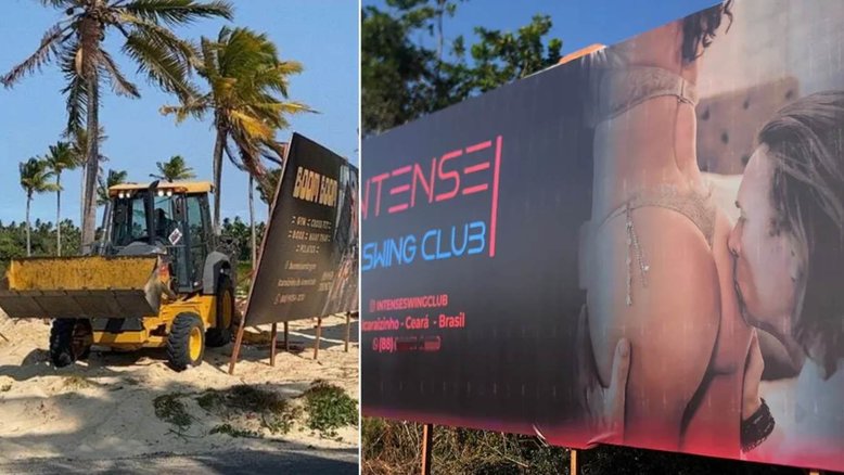 CE: prefeitura remove outdoor de casa de swing por imagem de homem beijando bunda de mulher