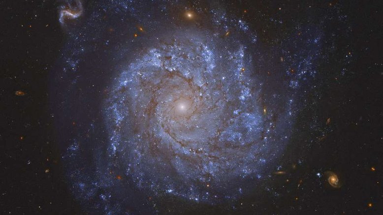 NGC 1309 é uma galáxia espiral que fica a cerca de 100 milhões de anos-luz de distância, na direção da Constelação de Eridanus. Ela abrange cerca de 30 mil anos-luz, tendo cerca de um terço do tamanho da nossa Via Láctea. Aglomerados azulados de estrelas jovens e faixas de poeira traçam os braços espirais de NGC 1309, circundando uma população estelar amarelada mais antiga no seu núcleo. Nesta imagem, ao fundo, há ainda diversas galáxias mais distantes que também foram registradas pelo Telescópio Espacial Hubble