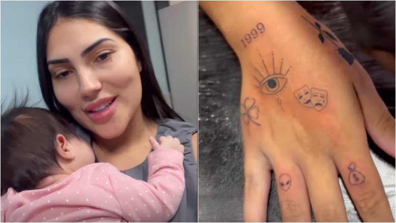 Esposa de Jottapê rebate críticas por fazer 17 tatuagens em fase de amamentação