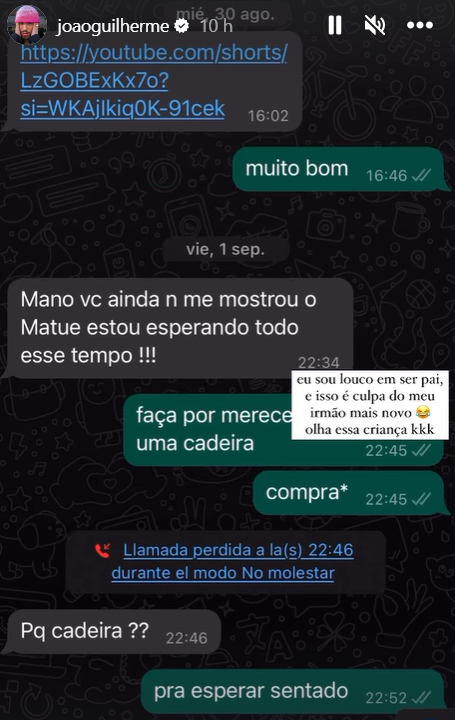 Story de João Guilherme