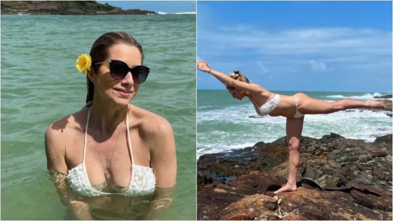 Aos 50 anos, Leticia Spiller exibe corpão de biquíni e arranca elogios