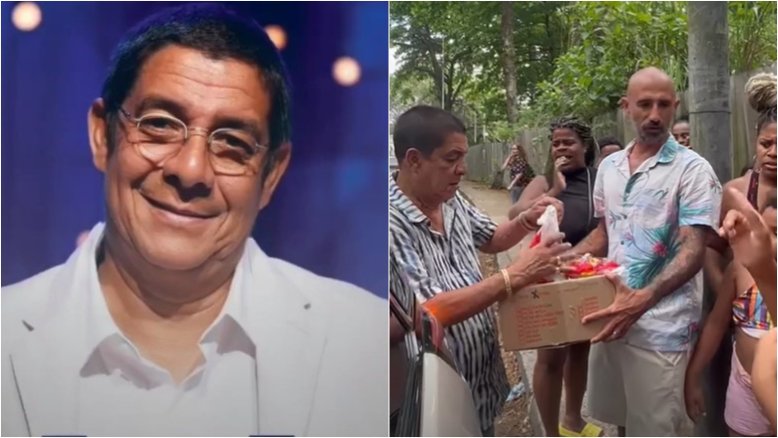 Zeca Pagodinho e outros famosos fazem a tradicional distribuição de doces de São Cosme e Damião
