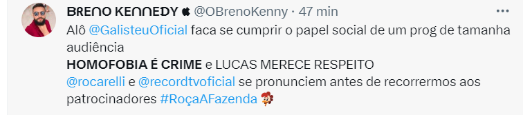 A Fazenda 15: web pede expulsão de Yuri Meirelles após fala homofóbica 7 Internautas pedem a expulsão de Yuri Meirelles do reality A Fazenda 15