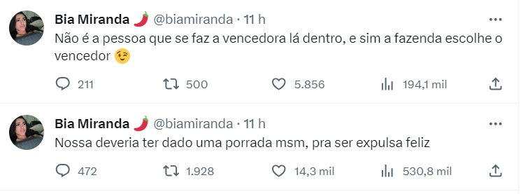 Tuítes de Bia Miranda