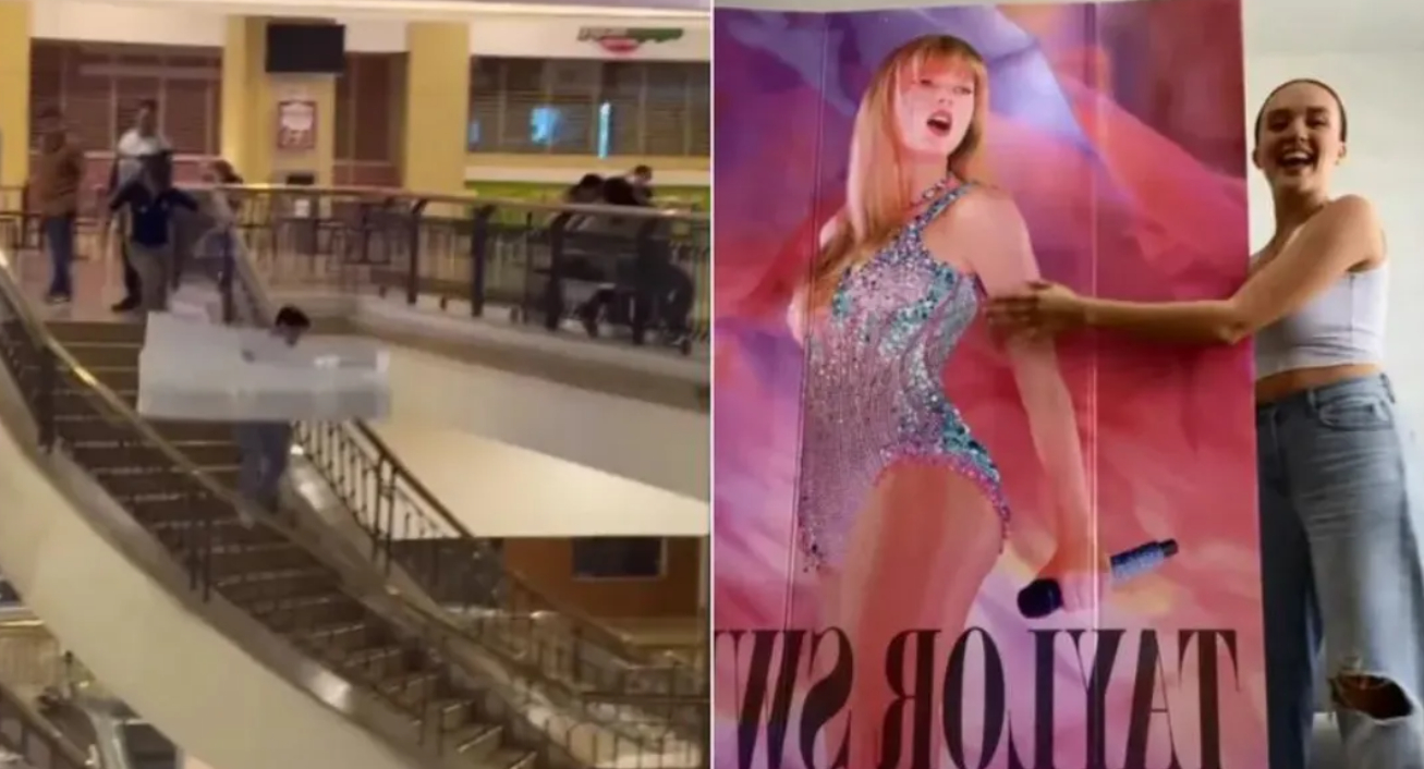 Vídeo de fã roubando banner do filme de Taylor Swift em shopping viraliza