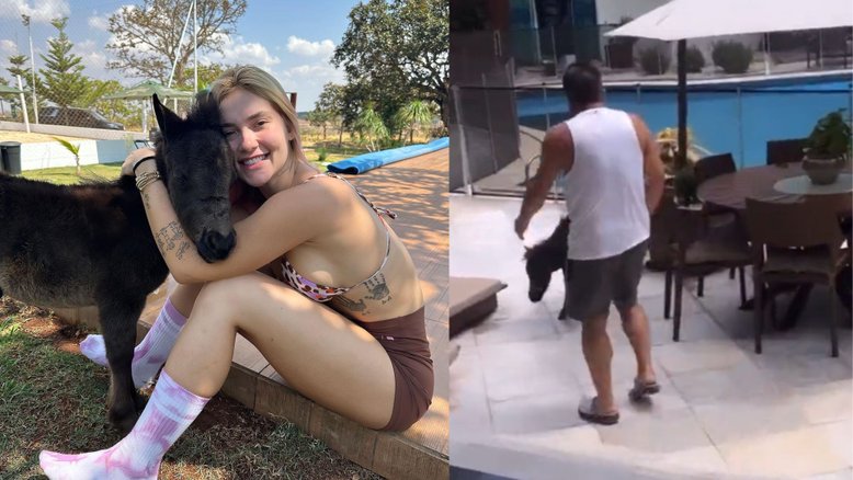 Virginia Fonseca e Leonardo ao lado do pônei Alfredo