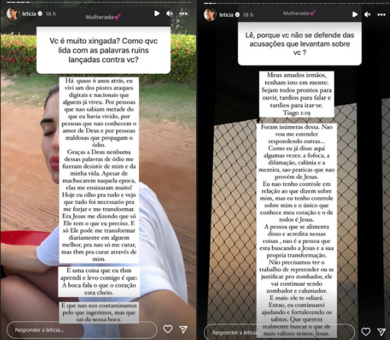 Letícia Almeida responde seguidores sobre haters