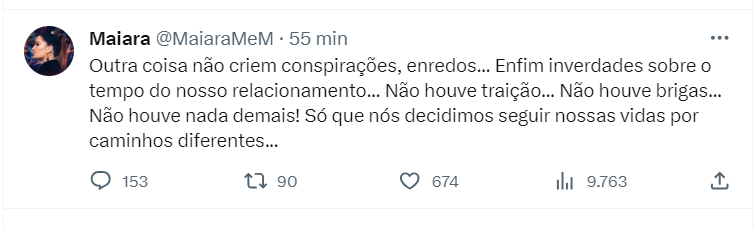 Maiara anuncia fim de relacionamento com Matheus Gabriel: 'Caminhos diferentes' 11 Postagem de Maiara