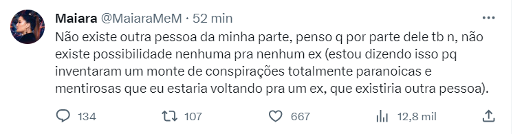 Maiara anuncia fim de relacionamento com Matheus Gabriel: 'Caminhos diferentes' 12 Postagem de Maiara