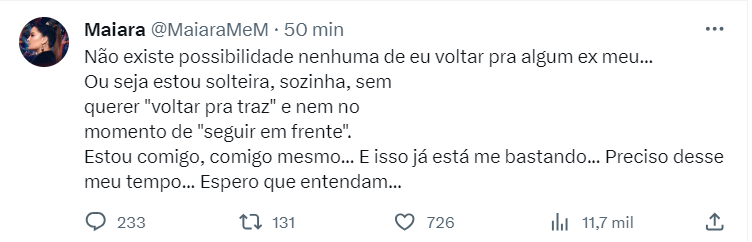 Maiara anuncia fim de relacionamento com Matheus Gabriel: 'Caminhos diferentes' 13 Postagem de Maiara
